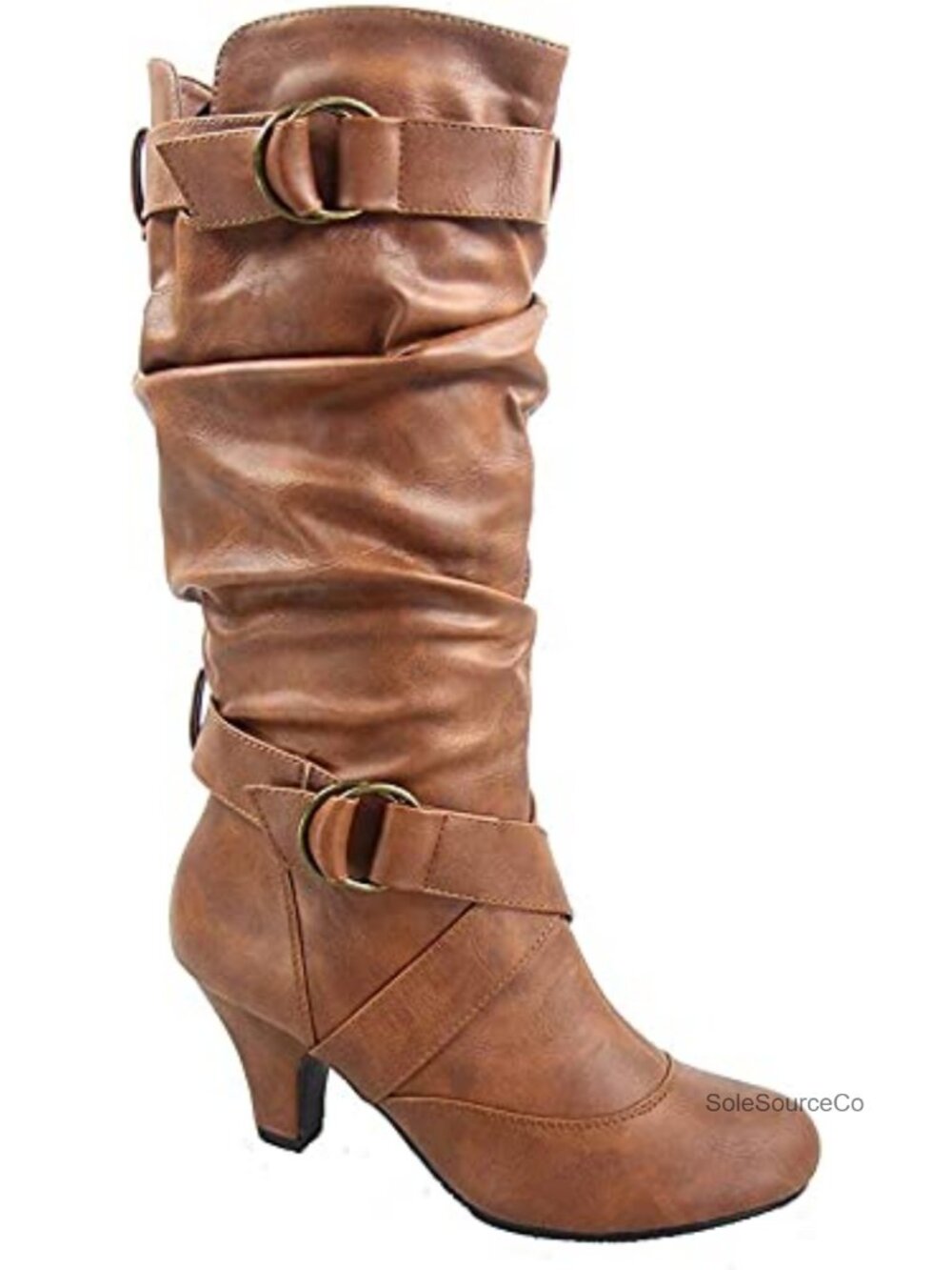Slouchy Mid-Calf Boots Low Heel Zipper Buckle